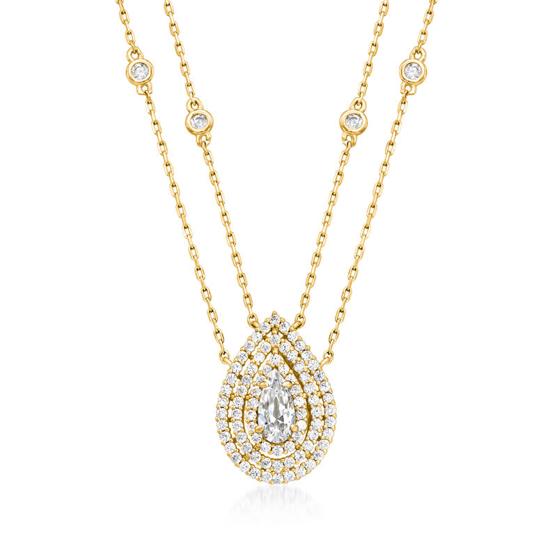 .90 ct. t.w. CZ Two-Strand Drop Necklace in 18kt Gold Over Sterling image number 0