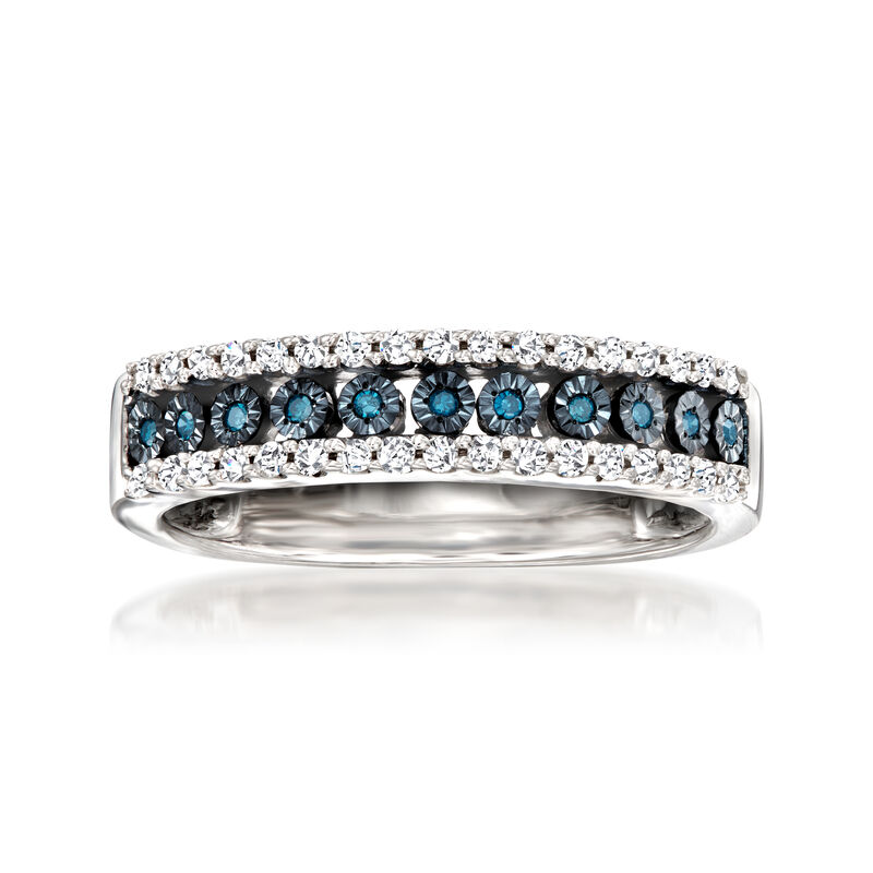 .25 ct. t.w. White and Blue Diamond Three-Row Ring in Sterling Silver image number 0