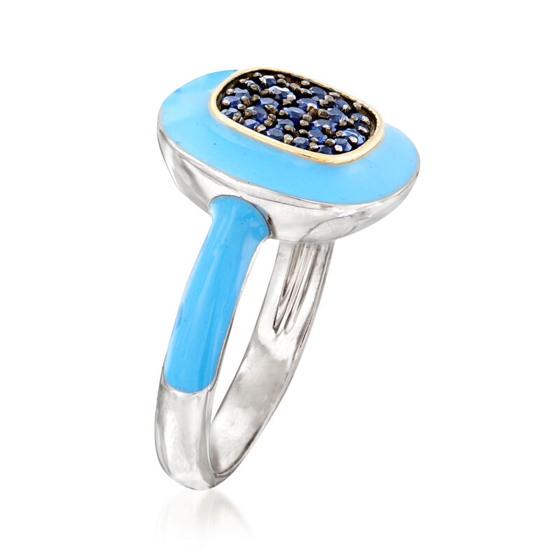 .40 ct. t.w. Sapphire and Blue Enamel Ring in Sterling Silver and 14kt Yellow Gold image number 2