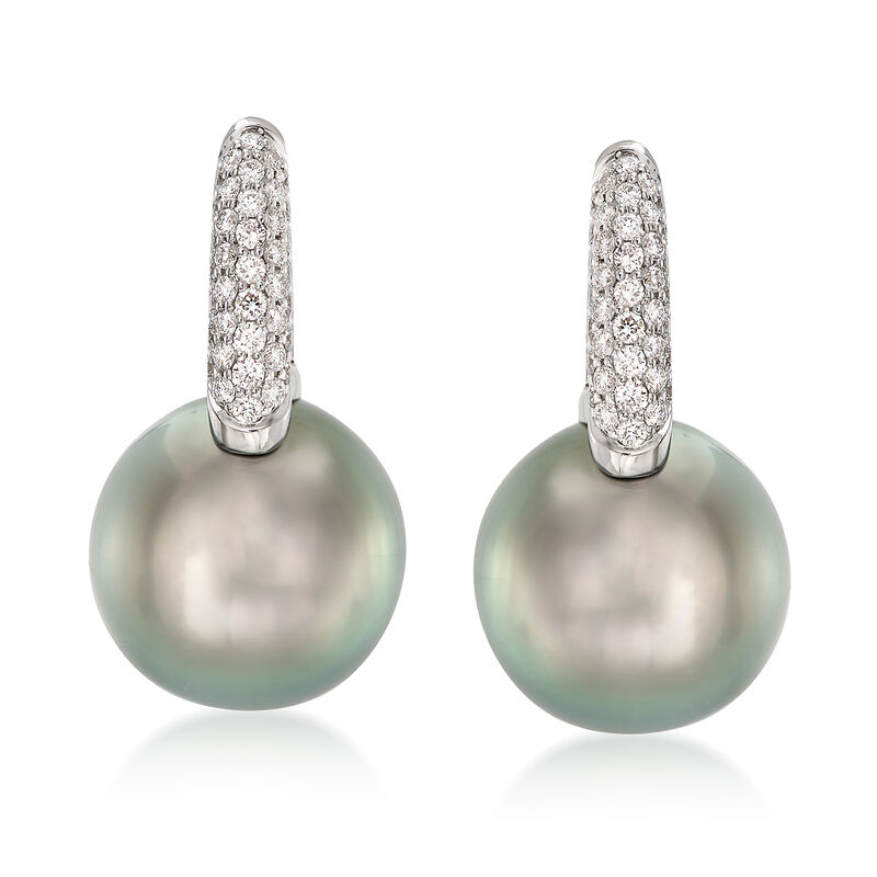 Mikimoto &quot;Classic&quot; 10mm A+ South Sea Pearl and .28 ct. t.w. Diamond Hoop Earrings in 18kt White Gold image number 0