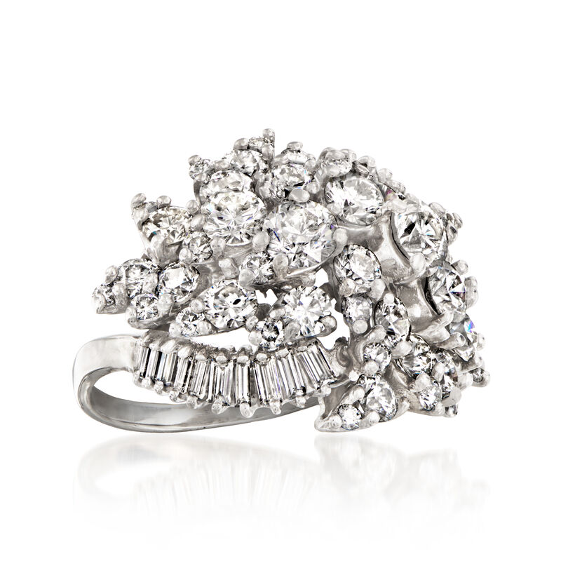 C. 1990 Vintage 3.30 ct. t.w. Diamond Cluster Ring in Platinum image number 3