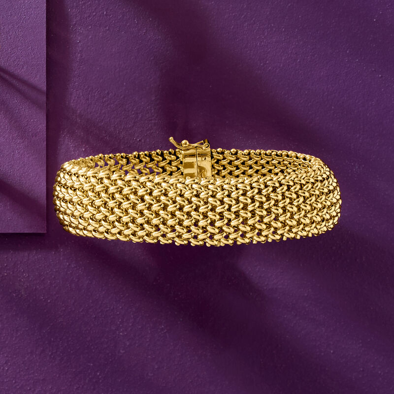 Italian 14kt Yellow Gold Wide Riso-Link Bracelet. 8" image number 5
