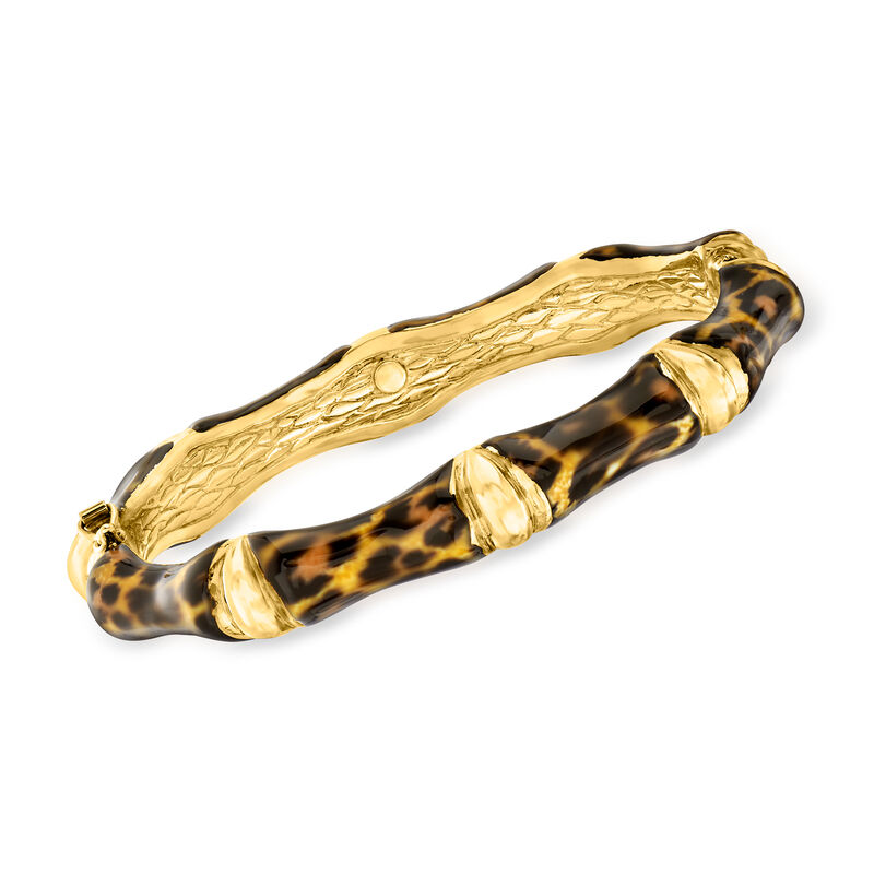 Italian Leopard-Print Enamel Bamboo-Style Bangle Bracelet in 18kt Gold Over Sterling image number 0