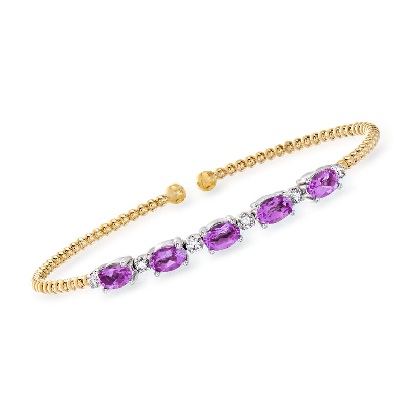 Gabriel Designs 2.00 ct. t.w. Amethyst and .21 ct. t.w. Diamond Cuff Bracelet in 14kt Two-Tone Gold image number 0