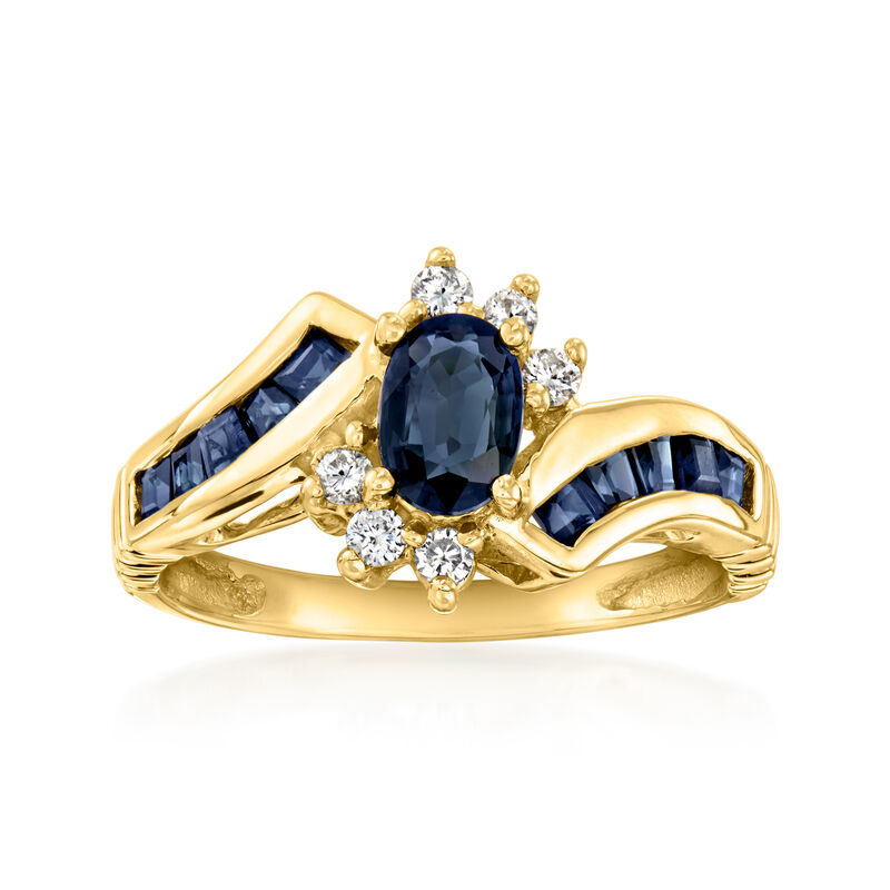 C. 1980 Vintage 1.20 ct. t.w. Sapphire Ring with .18 ct. t.w. Diamonds in 14kt Yellow Gold. Size 6.5 image number 0