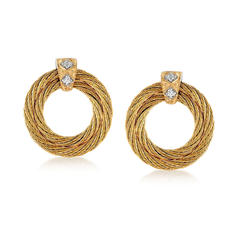 ALOR &quot;Classique&quot; Yellow Stainless Steel Cable Earrings with Diamond Accents and 18kt Yellow Gold image number 0