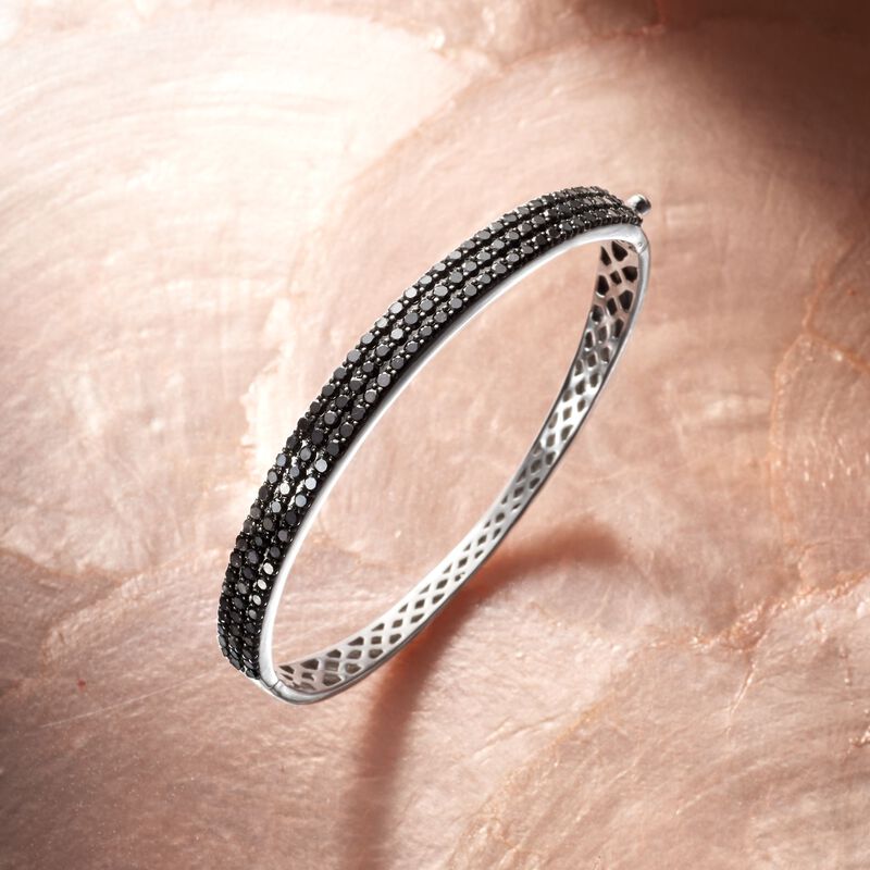 3.00 ct. t.w. Black Diamond Bangle Bracelet in Sterling Silver image number 2