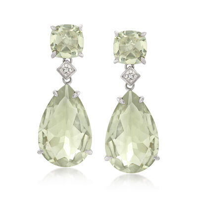 21.60 ct. t.w. Prasiolite Drop Earrings with Diamonds in Sterling Silver