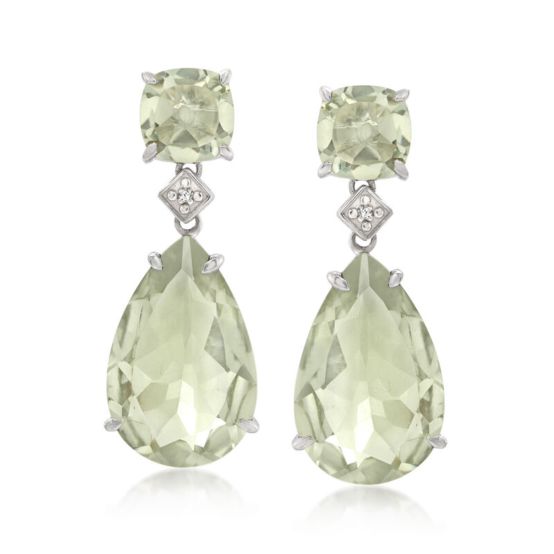 21.60 ct. t.w. Prasiolite Drop Earrings with Diamonds in Sterling Silver image number 0