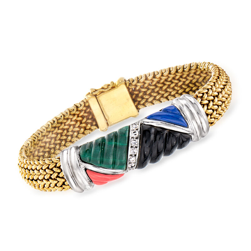 C. 1990 Vintage Asch Grossbardt Multi-Gemstone and .20 ct. t.w. Diamond Bracelet in 18kt Yellow Gold and Platinum. 6.75&quot; image number 0