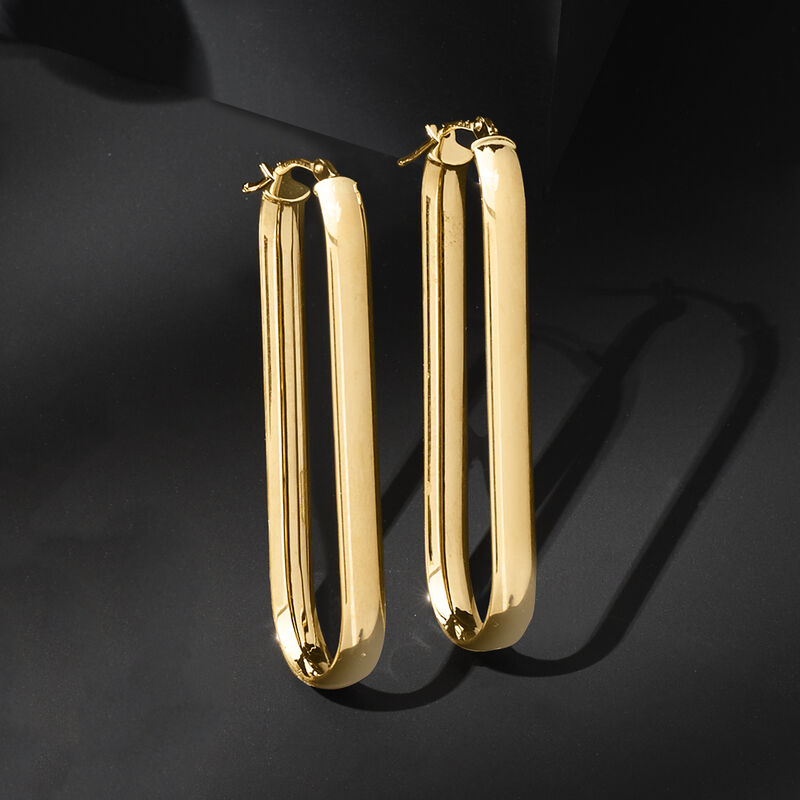 Italian 14kt Yellow Gold Paper Clip Link Hoop Earrings. 1 5/8&quot; image number 2