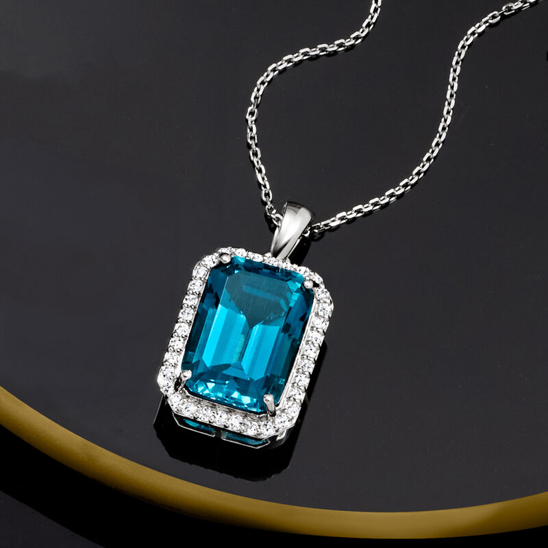 9.00 Carat London Blue Topaz and .27 ct. t.w. Lab-Grown Diamond Pendant in Platinum image number 2
