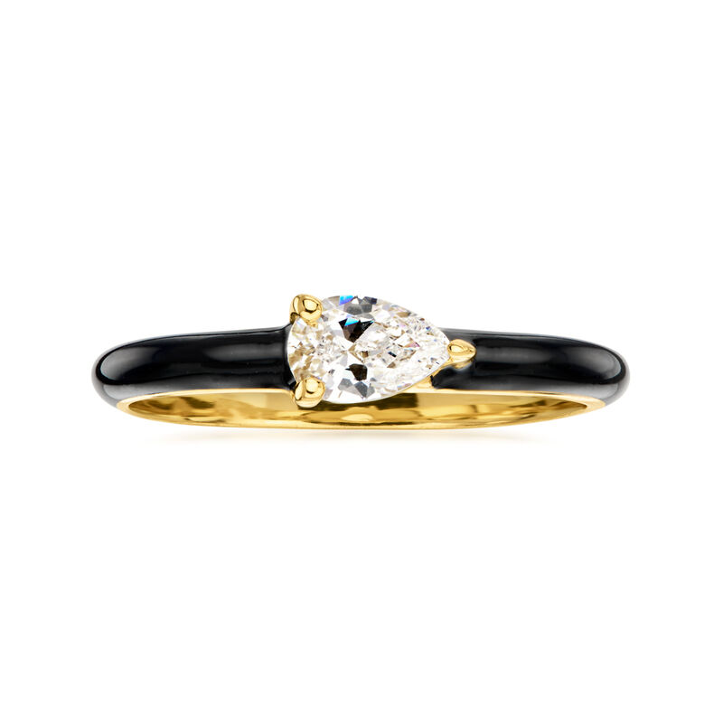 .40 Carat Pear-Shaped CZ and Black Enamel Ring in 18kt Gold Over Sterling image number 0