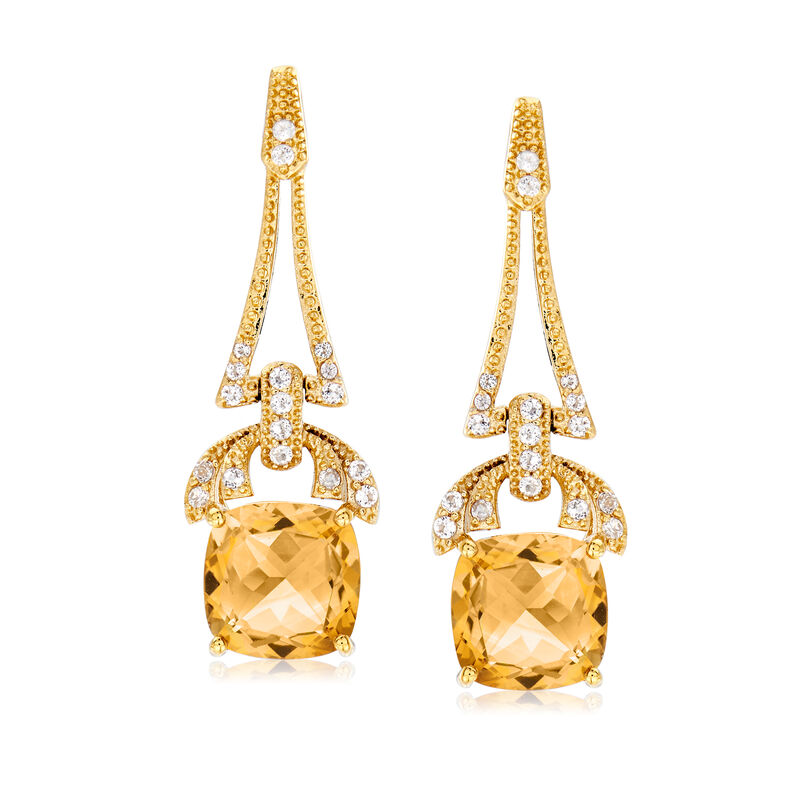 5.50 ct. t.w. Citrine and .40 ct. t.w. White Topaz Drop Earrings in 18kt Gold Over Sterling image number 0
