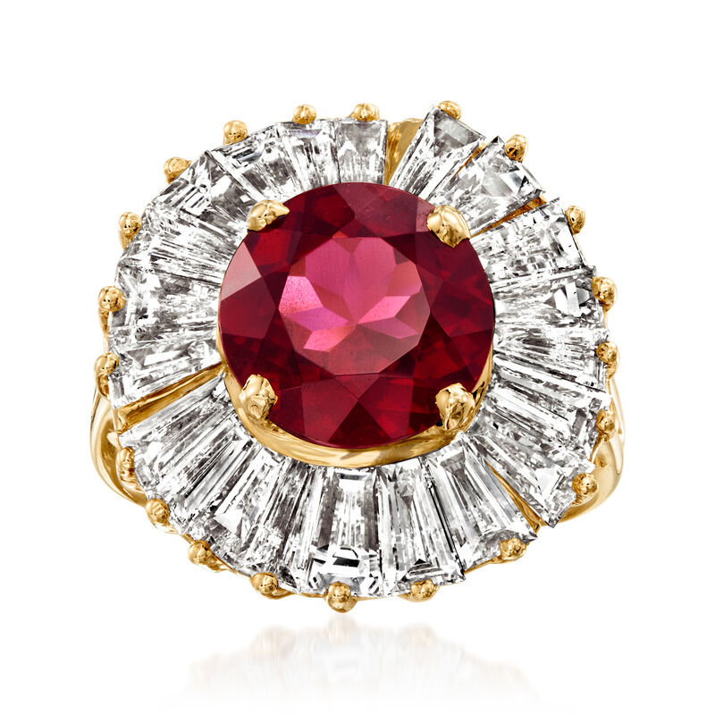 C. 1980 Vintage 3.75 Carat Rhodolite Garnet and 3.50 ct. t.w. Diamond Ring in 14kt Yellow Gold image number 0