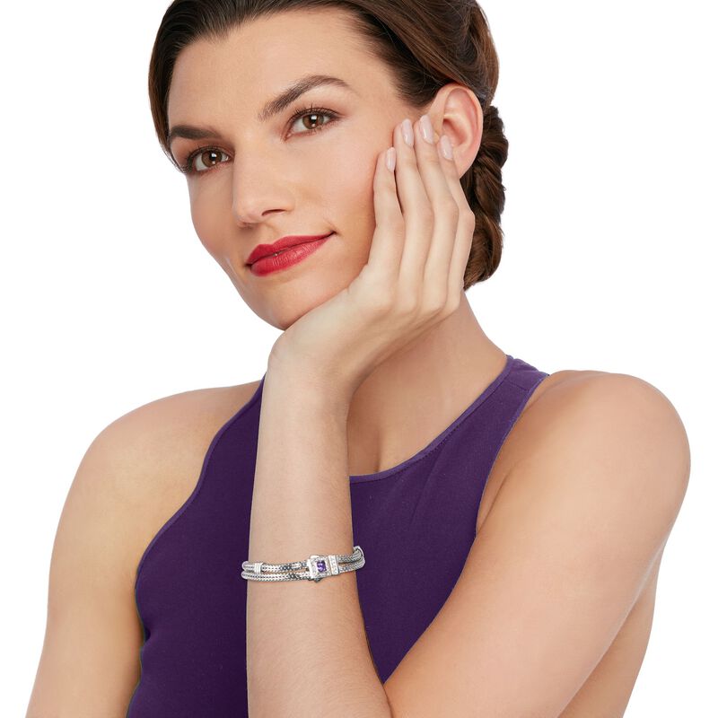 Phillip Gavriel &quot;Woven&quot; .80 Carat Amethyst and .40 ct. t.w. White Sapphire Station Link Bracelet in Sterling Silver. 7.25&quot; image number 1