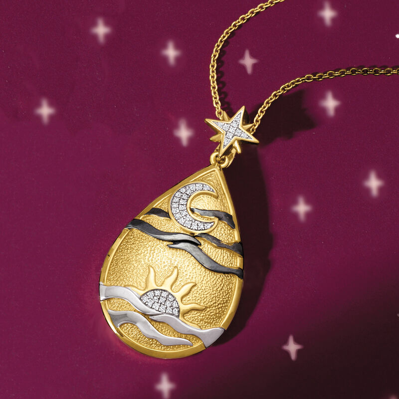 .10 ct. t.w. Diamond Sun and Moon Pear-Shaped Medallion Necklace in 18kt Gold Over Sterling image number 2