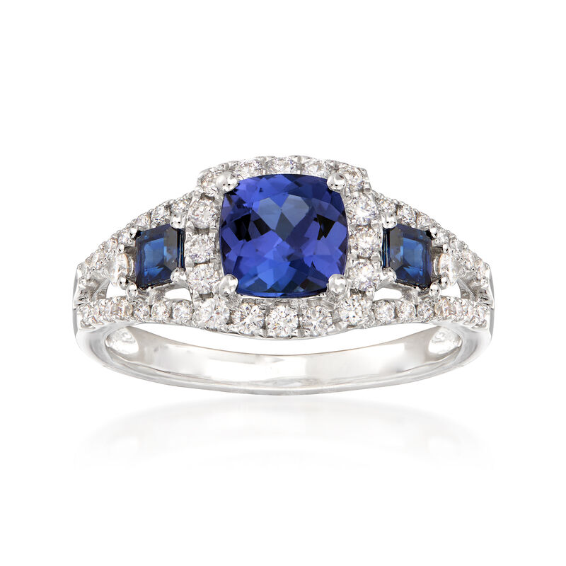 1.10 Carat Tanzanite and .30 ct. t.w. Sapphire Frame Ring with Diamonds in 14kt White Gold image number 0