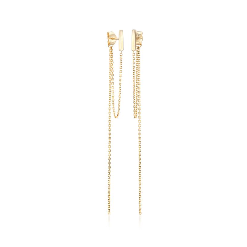 14kt Yellow Gold Bar and Chain Front-Back Drop Earrings  image number 1