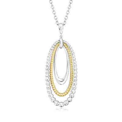 Gabriel Designs Sterling Silver and 14kt Yellow Gold Multi-Oval Pendant Necklace