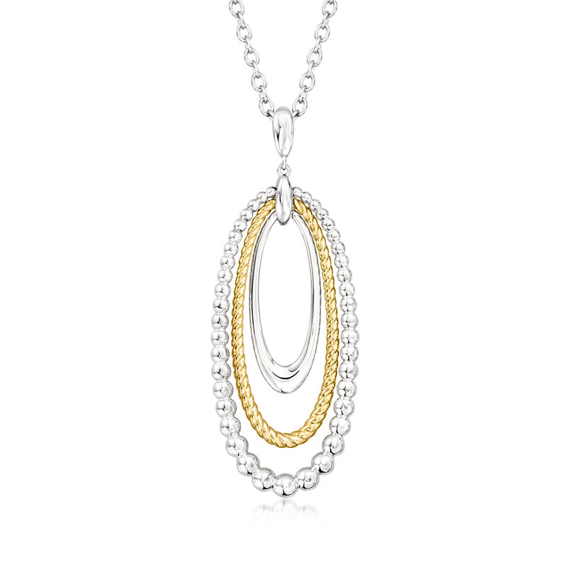 Gabriel Designs Sterling Silver and 14kt Yellow Gold Multi-Oval Pendant Necklace. 15.5&quot; image number 1