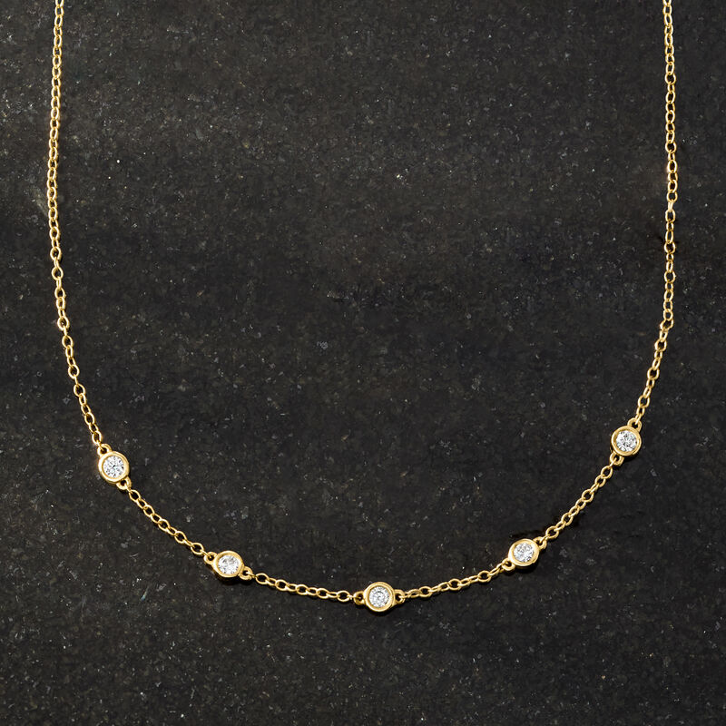 .25 ct. t.w. Bezel-Set Lab-Grown Diamond Station Necklace in 14kt Yellow Gold. 16&quot; image number 3