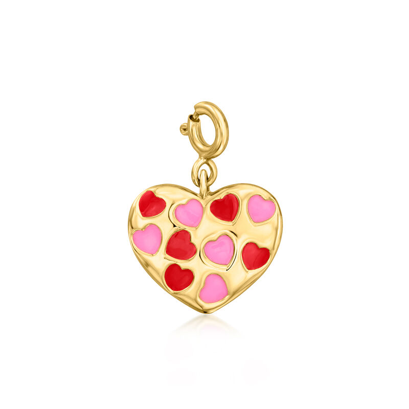 Pink and Red Enamel Heart Charm in 18kt Gold Over Sterling  image number 0