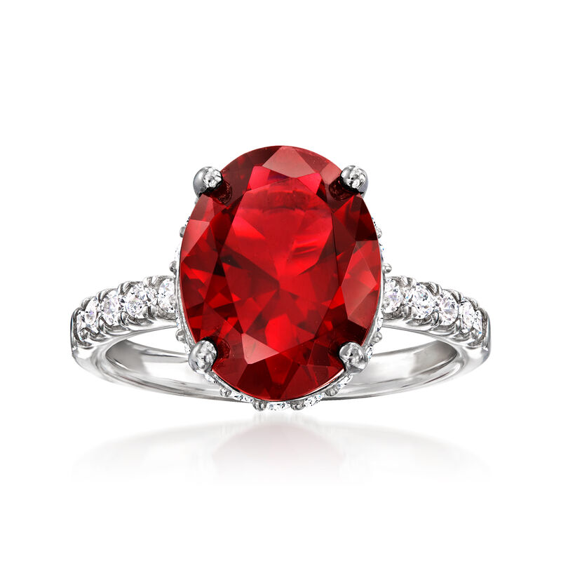 5.50 Carat Simulated Ruby and .50 ct. t.w. CZ Ring in Sterling Silver image number 0