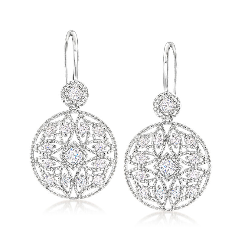 1.20 ct. t.w. CZ Openwork Drop Earrings in Sterling Silver image number 0