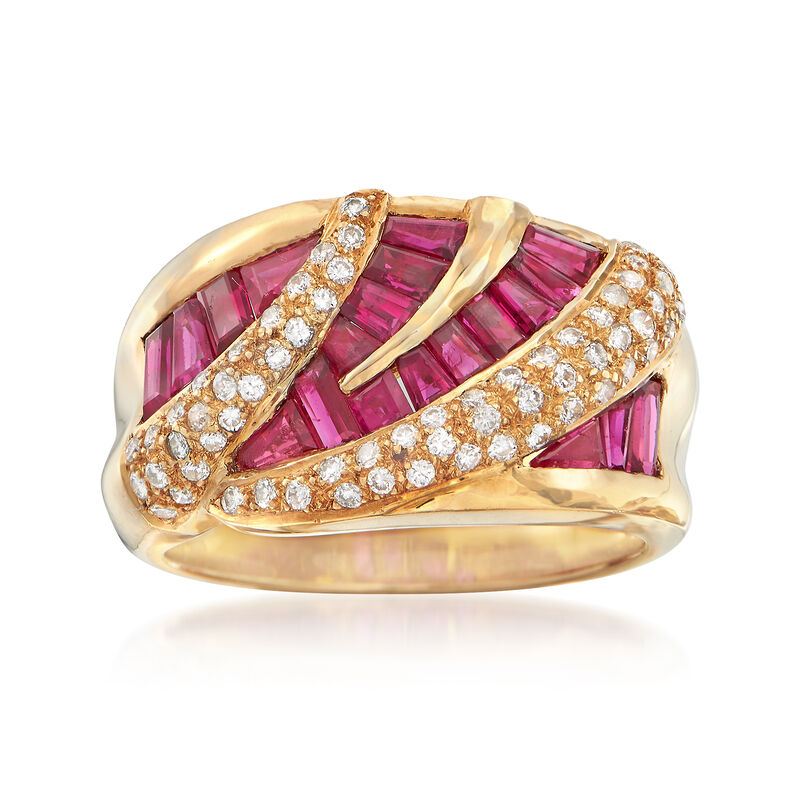 C. 1990 Vintage 2.86 ct. t.w. Ruby and .34 ct. t.w. Diamond Zigzag Ring in 18kt Yellow Gold. Size 6.5 image number 0