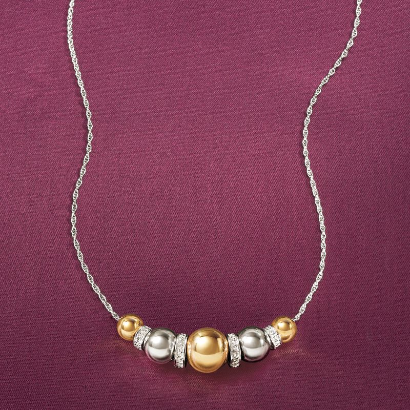 Sterling Silver and 14kt Yellow Gold Bead Necklace with .35 ct. t.w. Diamonds image number 2