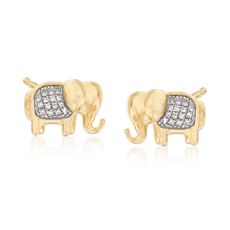 Elephant Earrings with Diamond Accents in 14kt Yellow Gold image number 0