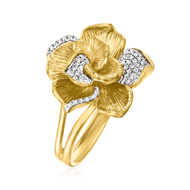 .14 ct. t.w. Diamond Flower Ring in 18kt Gold Over Sterling image number 2