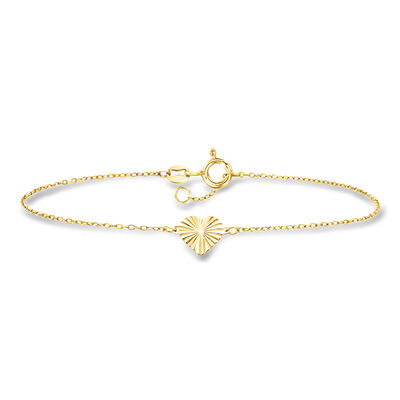 Italian 10kt Yellow Gold Diamond-Cut Heart Bracelet