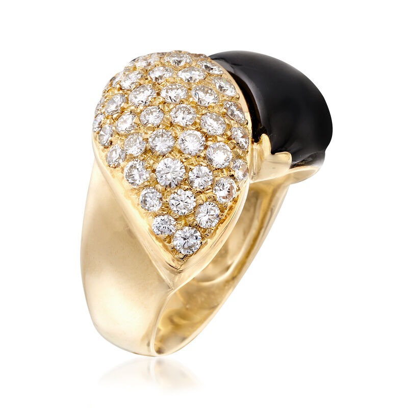 C. 1980 Vintage 1.45 ct. t.w. Diamond and Black Onyx Ring in 18kt Yellow Gold image number 2