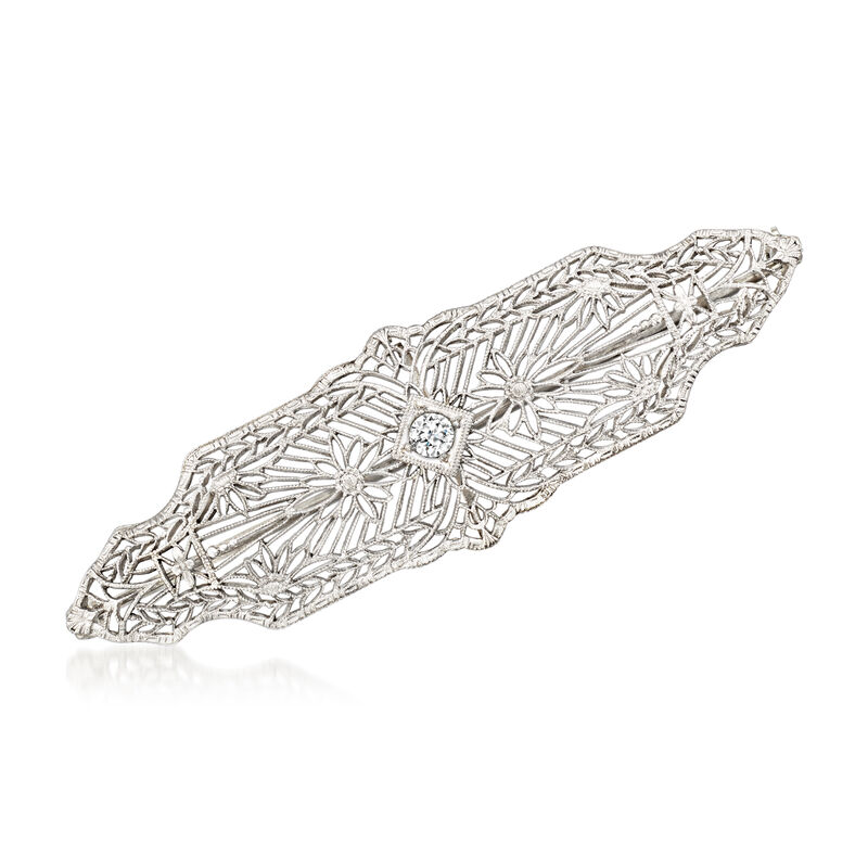 C. 1950 Vintage .12 Carat Diamond Floral Filigree Pin in 14kt White Gold image number 0