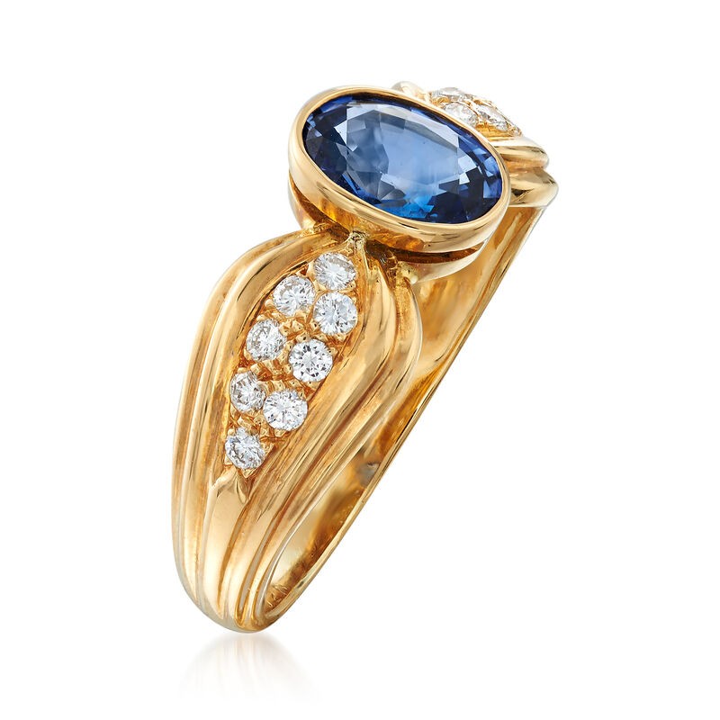 C. 1990 Vintage 1.14 Carat Sapphire and .20 ct. t.w. Diamond Ring in 18kt Yellow Gold. Size 6.5 image number 2