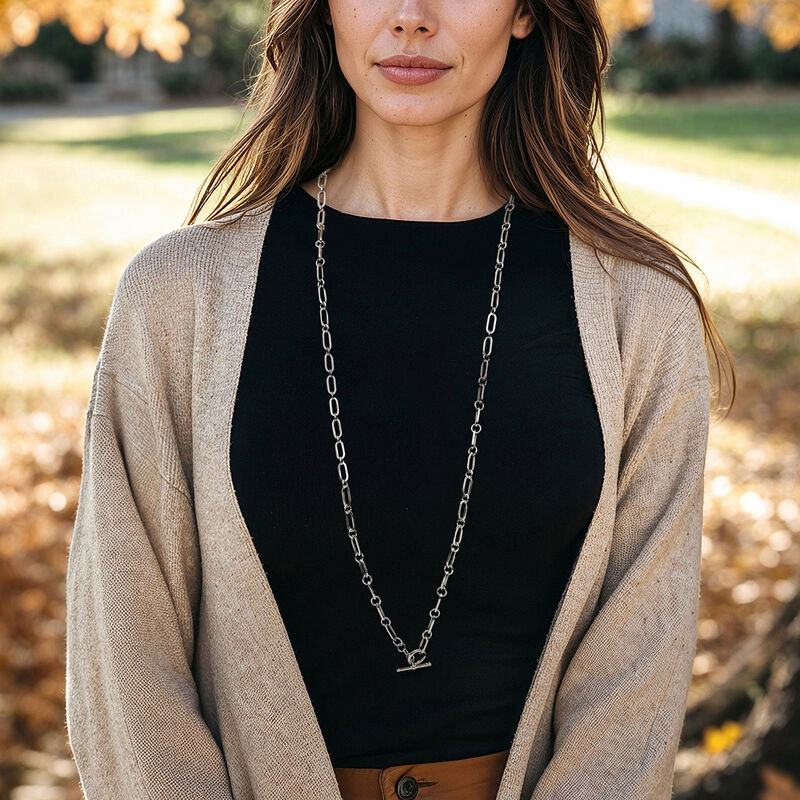 Italian Sterling Silver Paper Clip Link Toggle Necklace. 36" image number 0