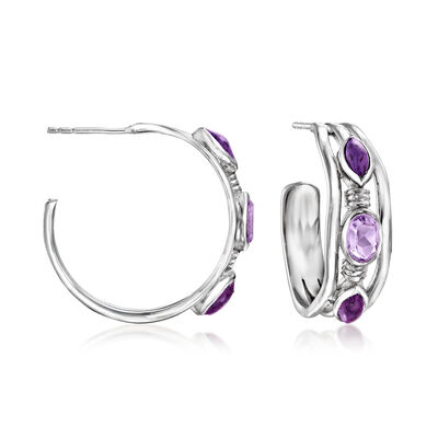 Purple Turquoise and .80 ct. t.w. Amethyst Hoop Earrings in Sterling Silver