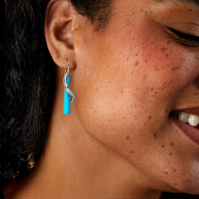 Turquoise Spiral Drop Earrings in Sterling Silver  image number 1