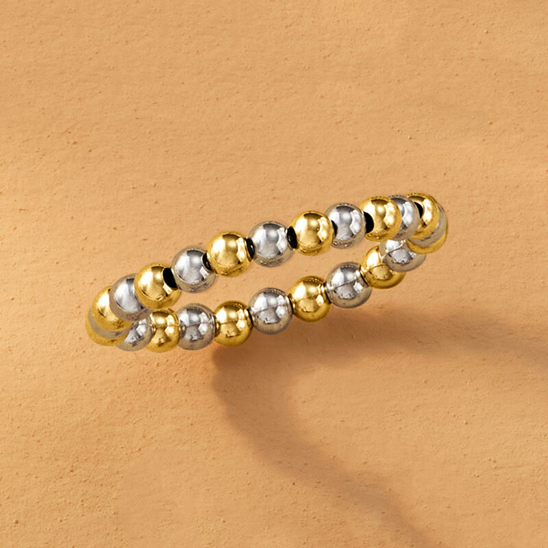 3mm Sterling Silver and 14kt Yellow Gold Bead Stretch Ring image number 4