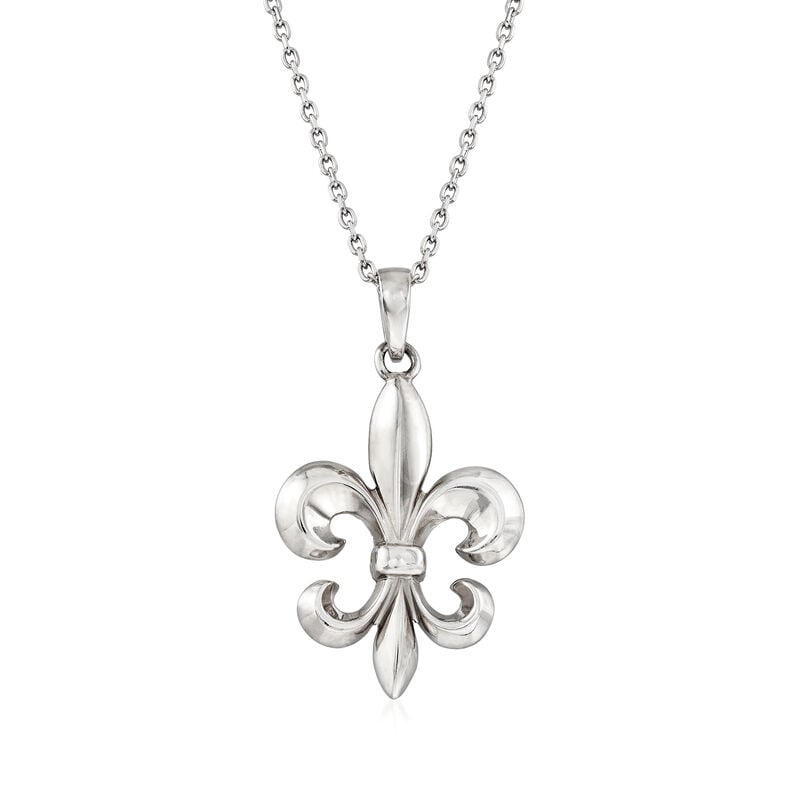 Italian Sterling Silver Fleur-De-Lis Necklace. 18&quot; image number 1