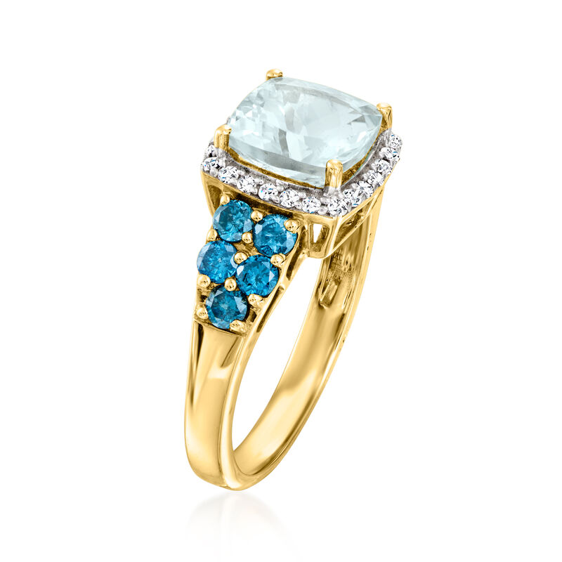 3.00 Carat Aquamarine Ring with .79 ct. t.w. Blue and White Diamonds in 14kt Yellow Gold image number 1