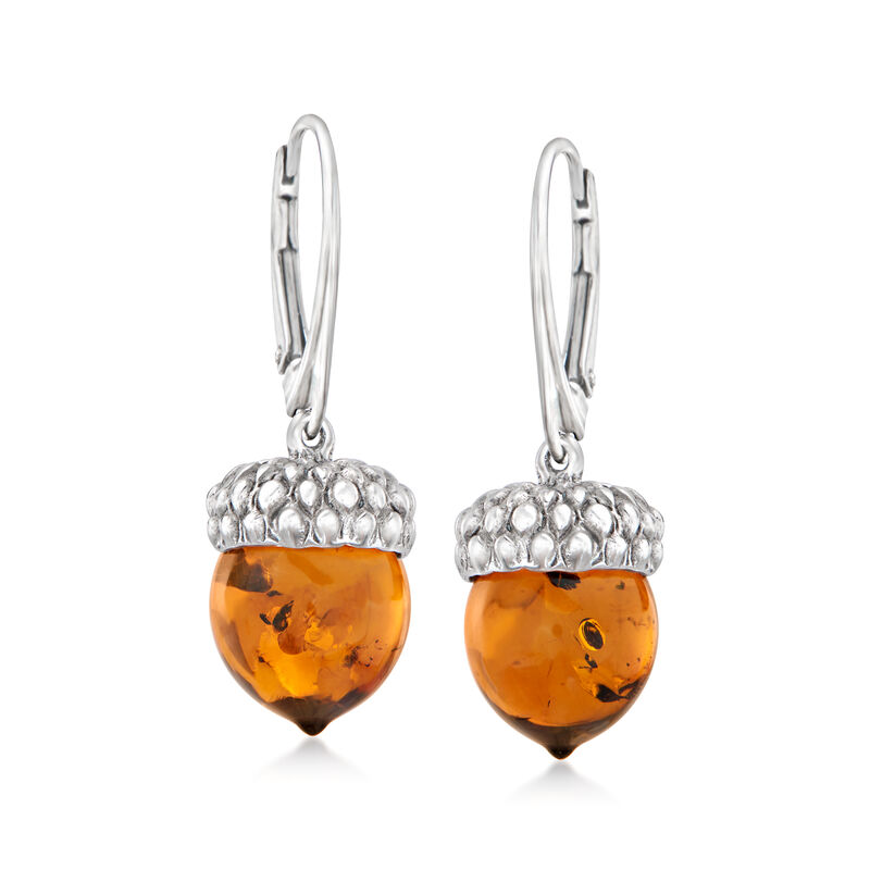 Amber Acorn Drop Earrings in Sterling Silver image number 0