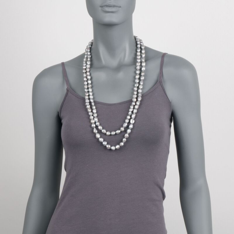 10-11mm Gray Cultured Baroque Pearl Endless Necklace image number 2