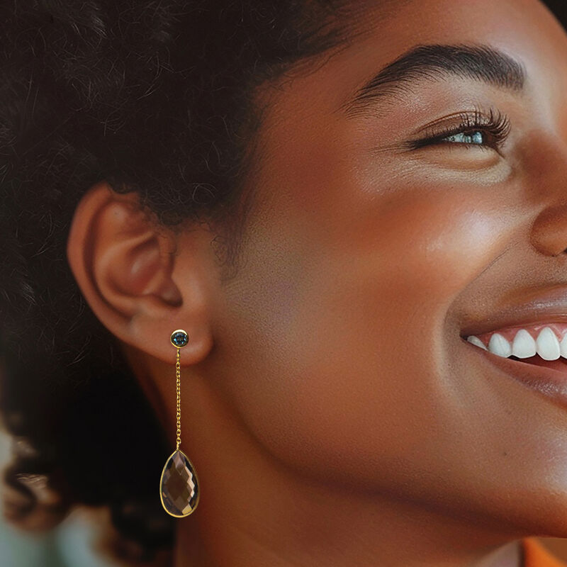 16.00 ct. t.w. Smoky Quartz and .50 ct. t.w. London Blue Topaz Drop Earrings in 18kt Gold Over Sterling  image number 1