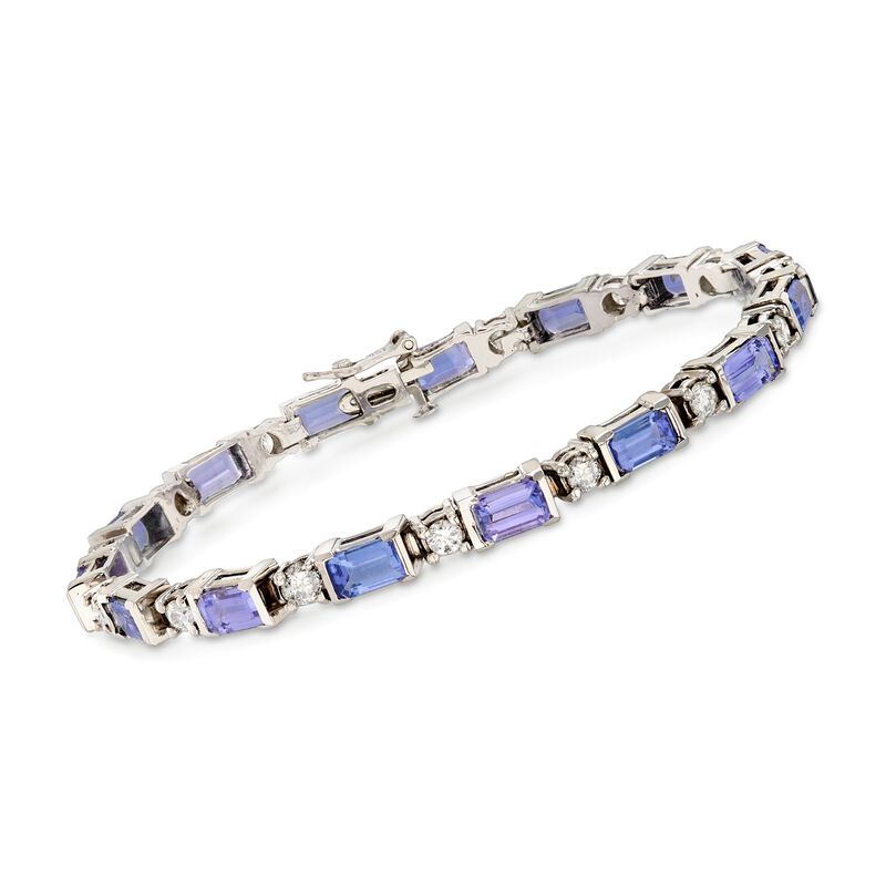 C. 2000 Vintage 6.75 ct. t.w. Tanzanite and 1.75 ct. t.w. Diamond Bracelet in 18kt White Gold image number 0