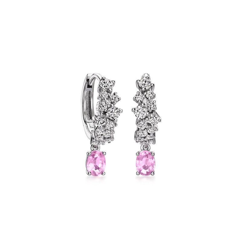 .40 ct. t.w. Pink Sapphire and .40 ct. t.w. Lab-Grown Diamond Hoop Earrings in Sterling Silver. 5/8" image number 0