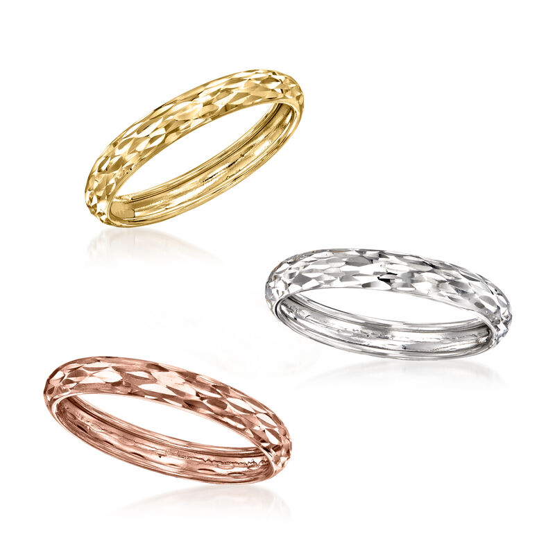 Italian 14kt Tri-Colored Gold Jewelry Set: Three Diamond-Cut Rings image number 3