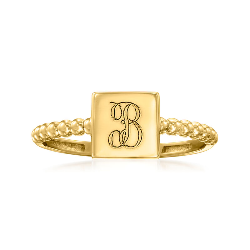 14kt Yellow Gold Personalized Square Beaded Ring image number 0